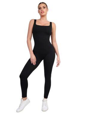 Popilush Shapewear Square Neck Thigh Slimming Workout Jumpsuit